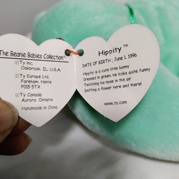 Ty Beanie Baby Mint Green Bunny Hippity Plush Toy With Original Tags 9 Collector - Picture 7 of 10